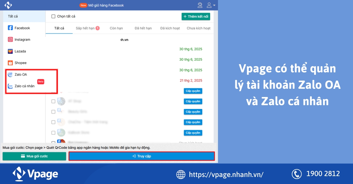 Vpage có thể quản lý tài khoản Zalo OA và Zalo cá nhân