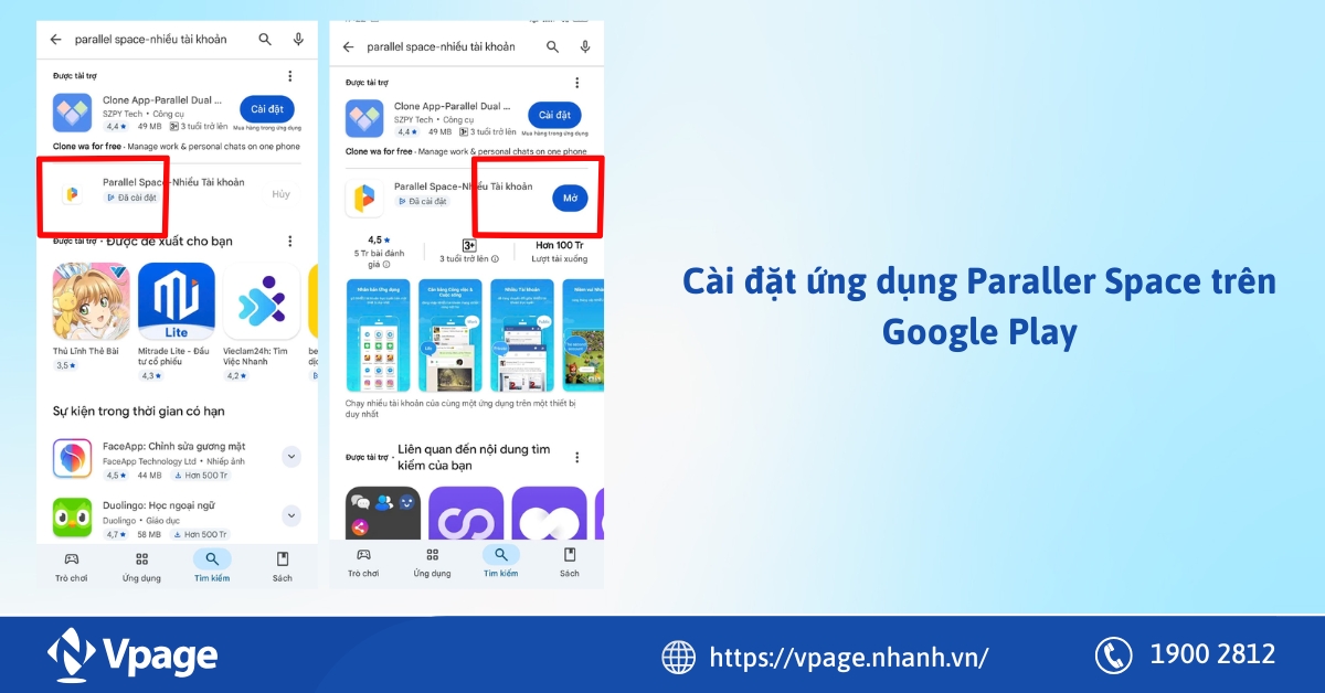Cài đặt ứng dụng Paraller Space trên Google Play