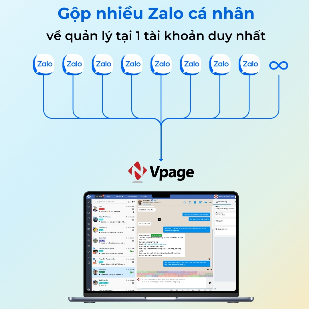 Vpage có thể gộp nhiều Zalo cá nhân về quản lý tại 1 tài khoản duy nhất