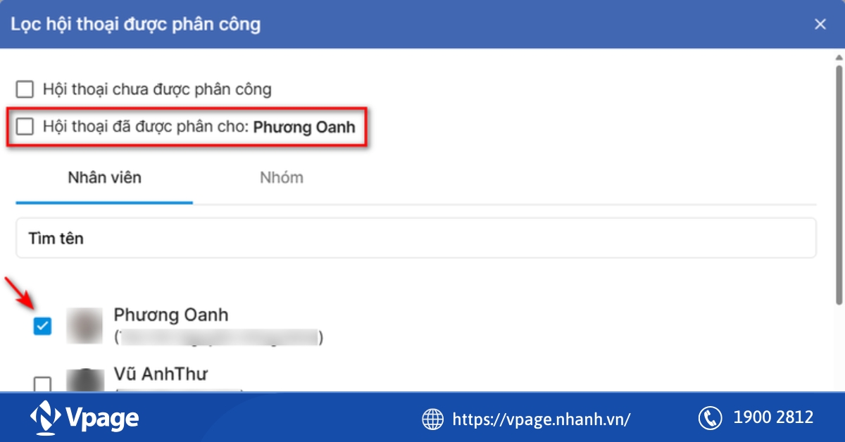 Phần mềm có thể phân công hội thoại cho nhân viên 