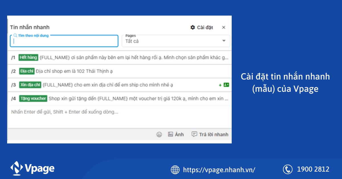 Cài đặt tin nhắn mẫu của Vpage