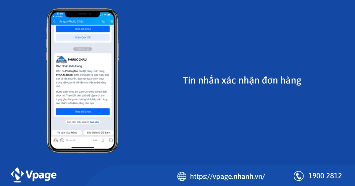 Tin nhắn xác nhận đơn hàng