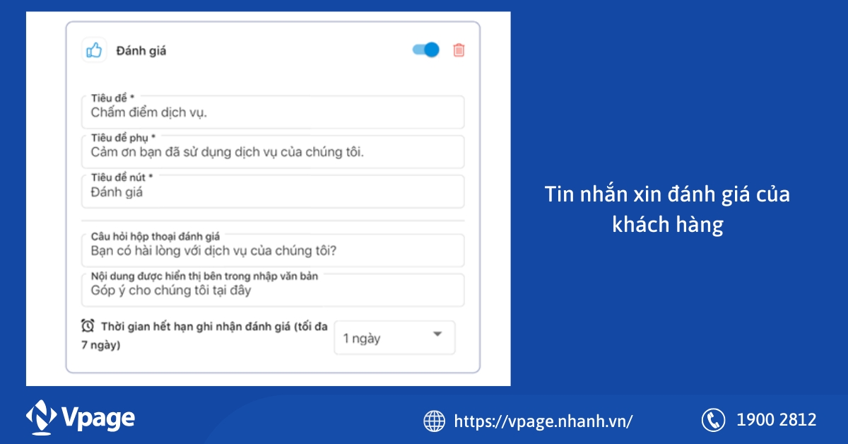 Tin nhắn xin đánh giá của khách hàng