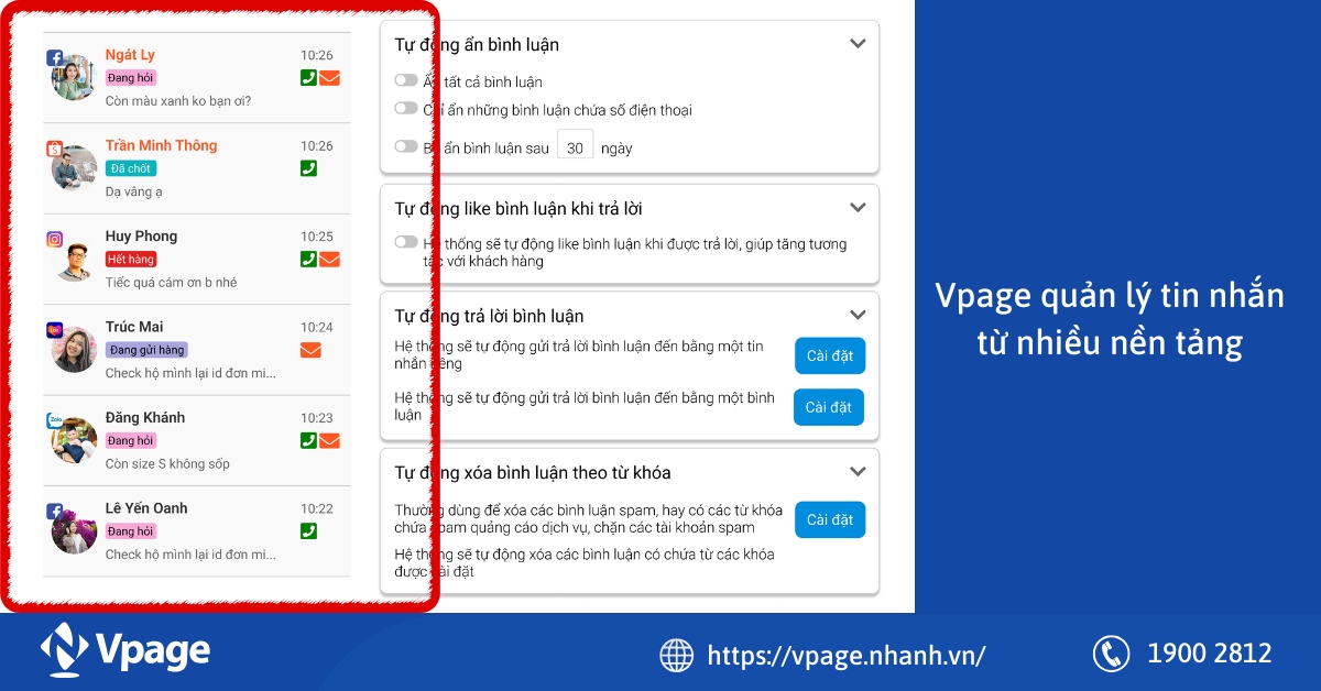Vpage quản lý tin nhắn từ nhiều nền tảng 