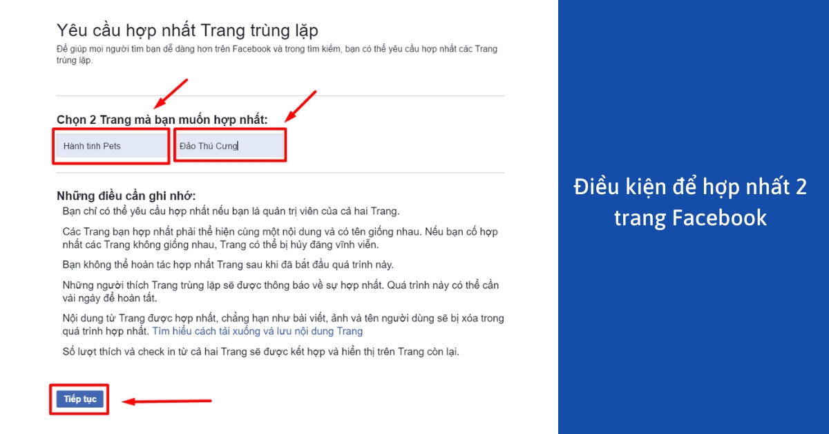 Điều kiện để hợp nhất 2 trang Facebook