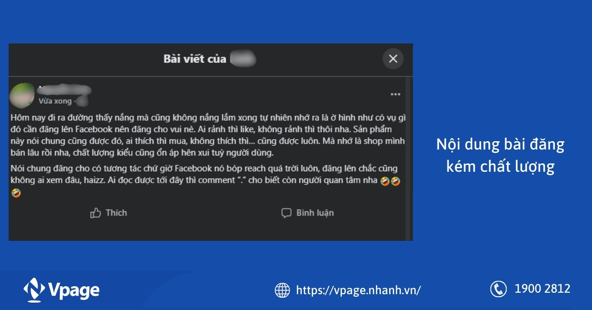 Nội dung bài đăng kém chất lượng