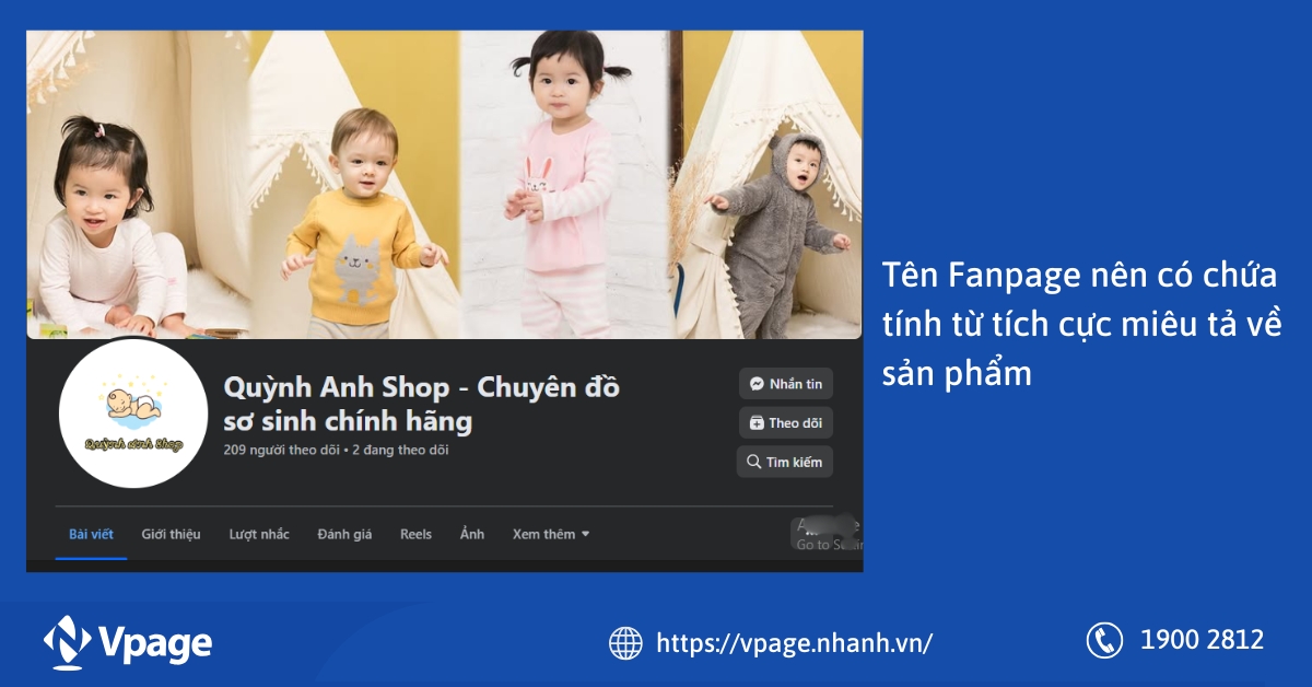 Tên Fanpage nên có chứa tính từ tích cực miêu tả về sản phẩm