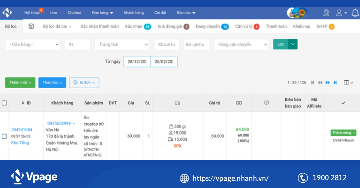 Vpage tự động gửi đơn sang hãng vận chuyển nếu có đơn hàng 