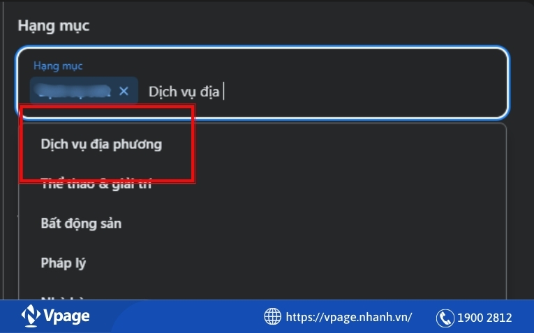 Chọn "Doanh nghiệp địa phương" hoặc "Dịch vụ địa phương"
