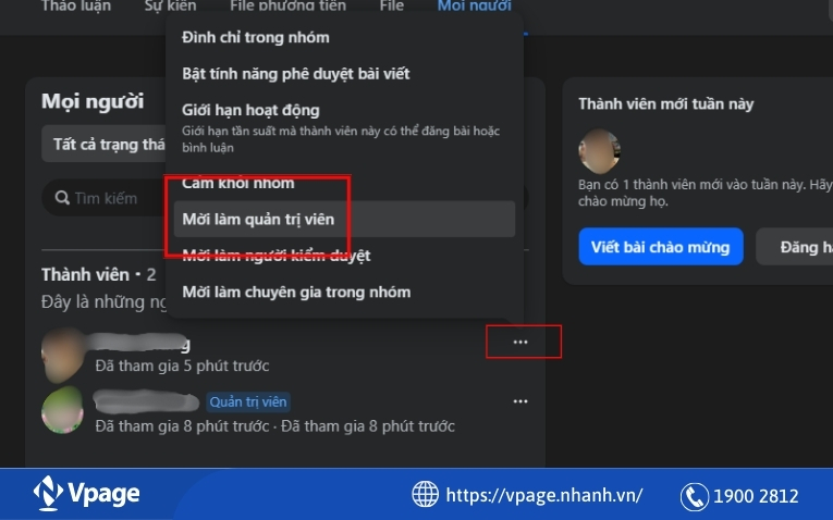 Chọn "Mời làm quản trị viên" 