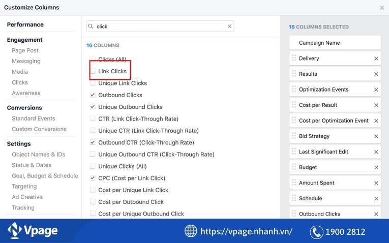 Link Clicks - Số lượt nhấp vào liên kết