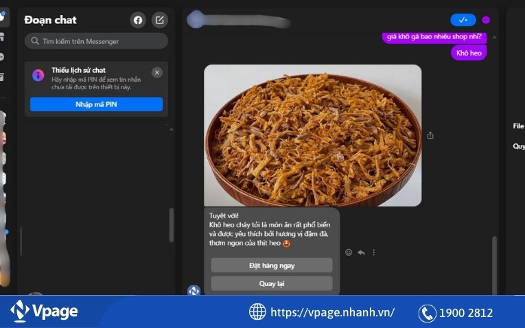 Giao diện khi đăng nhập Messenger trên máy tính