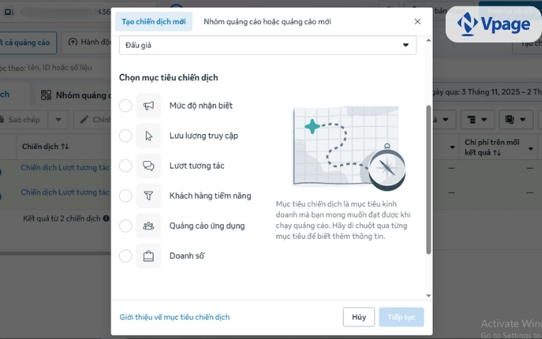 Chọn mục tiêu quảng cáo 