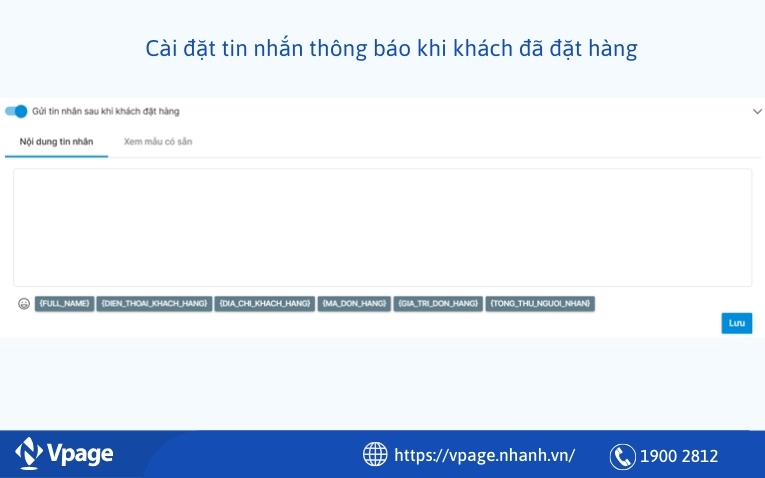 Cài đặt tin nhắn thông báo khi khách đã đặt hàng trên Vpage