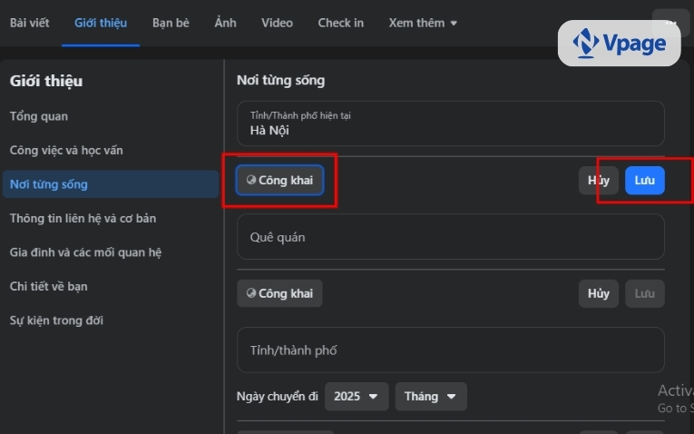 Chỉnh sửa quyền riêng tư, lưu thông tin