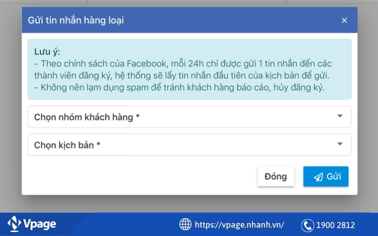 Nhắn tin marketing hàng loạt cho khách trên Vpage