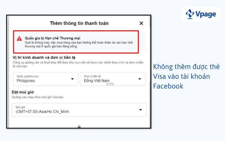 Không thêm được thẻ Visa vào tài khoản Facebook