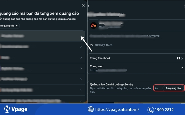 Chọn nhà quảng cáo mà bạn muốn ẩn quảng cáo 