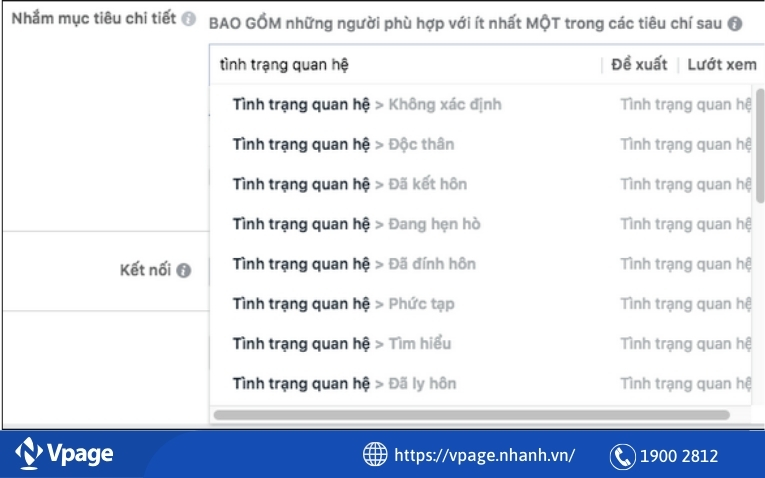 Target vào tình trạng quan hệ 