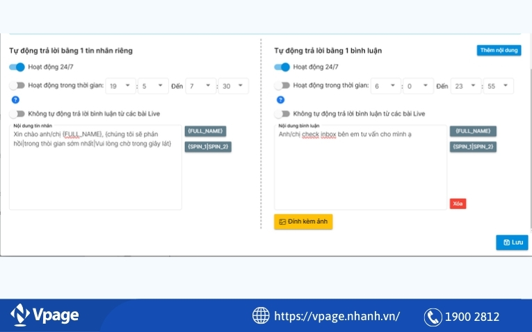 Cài đặt xử lý đối với bình luận trên Vpage