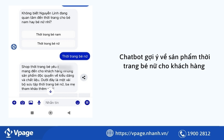 Chatbot gợi ý về sản phẩm thời trang bé nữ cho khách hàng 