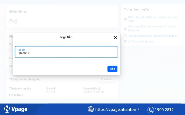 Chọn số tiền mà bạn muốn nạp