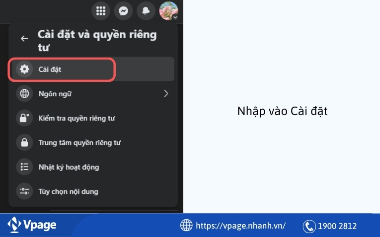 Nhập vào Cài đặt 