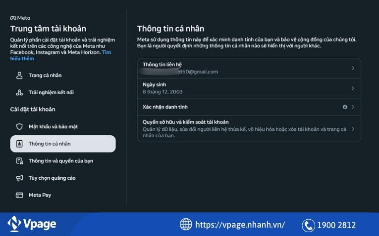 Vào mục Thông tin liên hệ