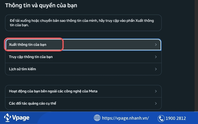 Chọn Xuất thông tin của bạn