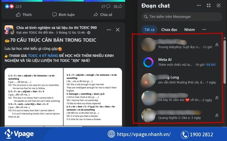 Giao diện hiển thị các cuộc trò chuyện gần đây nhất