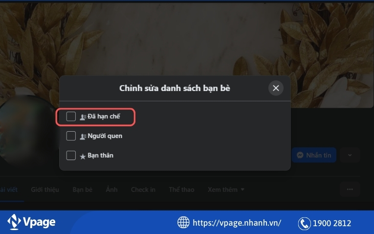 Chọn Đã hạn chế