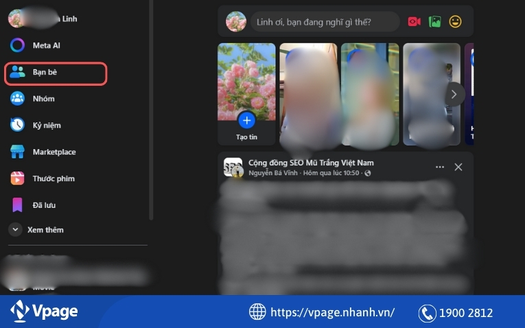 Chọn mục "Bạn bè" trên giao diện Facebook