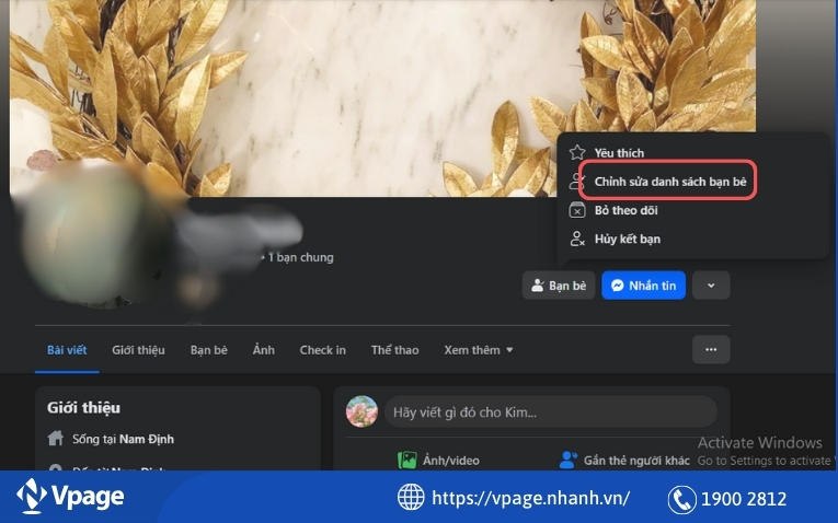 Chọn mục Chỉnh sửa danh sách bạn bè