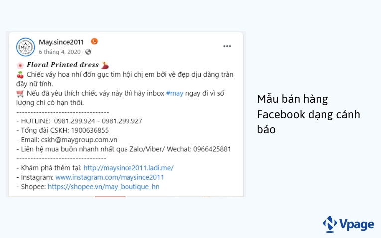 Mẫu bán hàng Facebook dạng cảnh báo