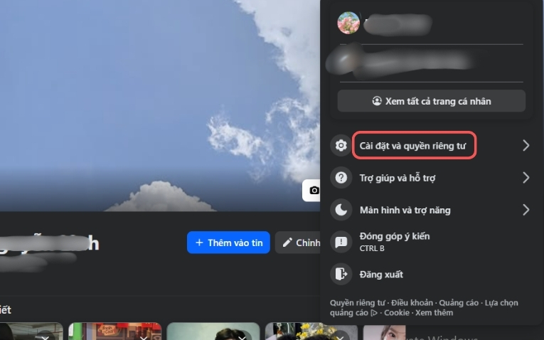 Chọn Cài đặt và quyền riêng tư