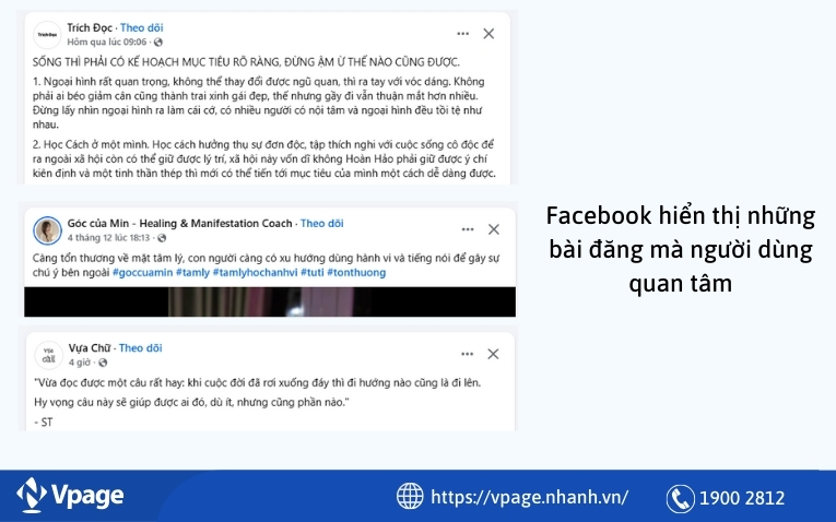 Facebook hiển thị những bài đăng mà người dùng quan tâm