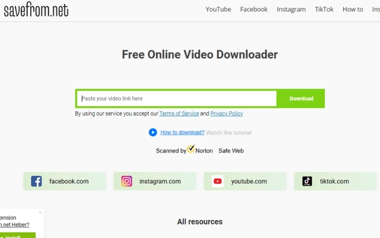 Giao diện Savefrom.net