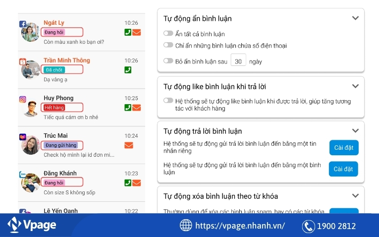 Vpage hỗ trợ gán nhãn hội thoại trên các nền tảng