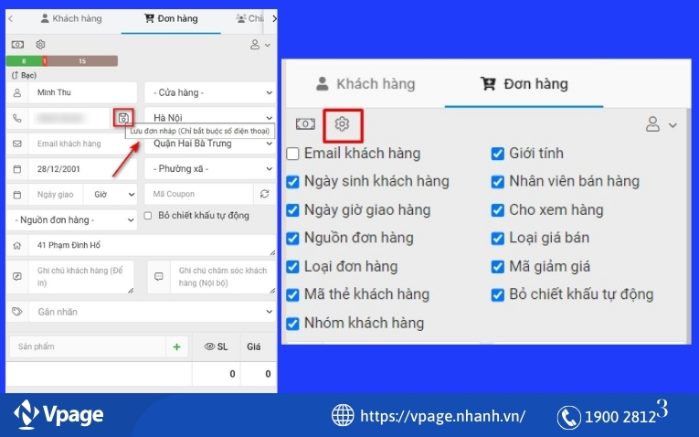 Tính năng tạo đơn hàng trực tiếp trên Vpage