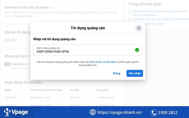 Tín dụng quảng cáo trên Facebook