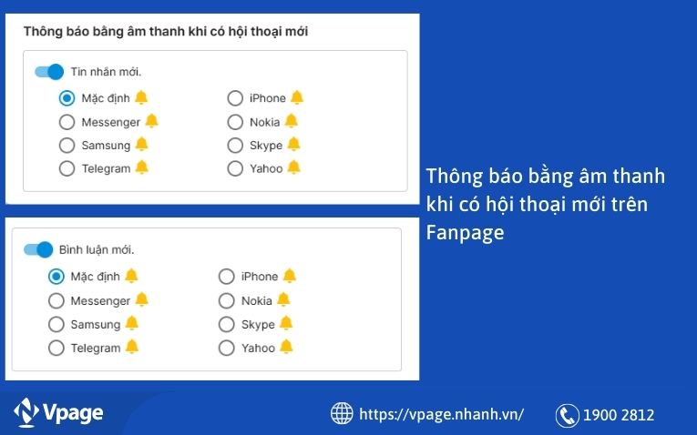Cài đặt thông báo bằng âm thanh khi có hội thoại mới trên Fanpage 