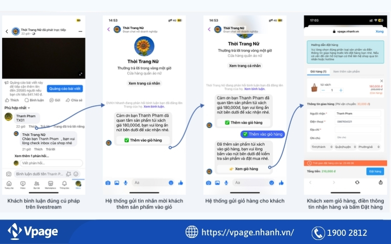 Tính năng tự động chốt đơn trên livestream của Vpage
