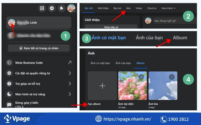 Truy cập vào phần Tạo album trên trang cá nhân