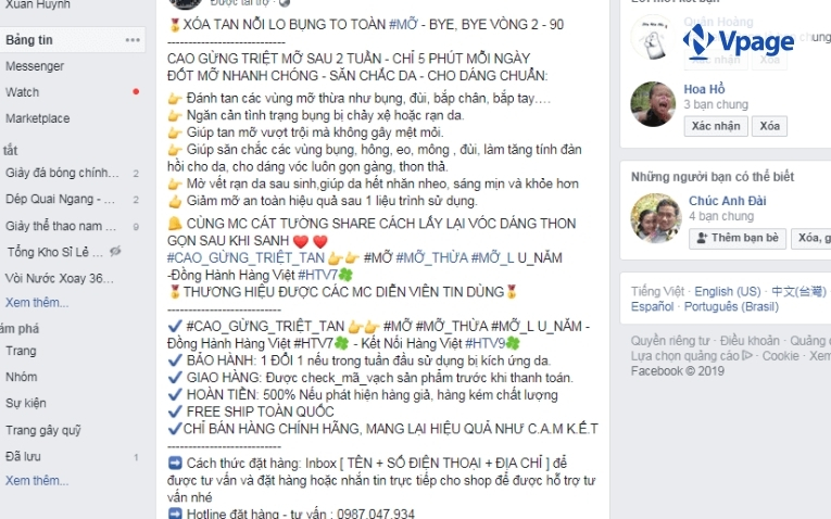 Một bài đăng bán hàng Facebook