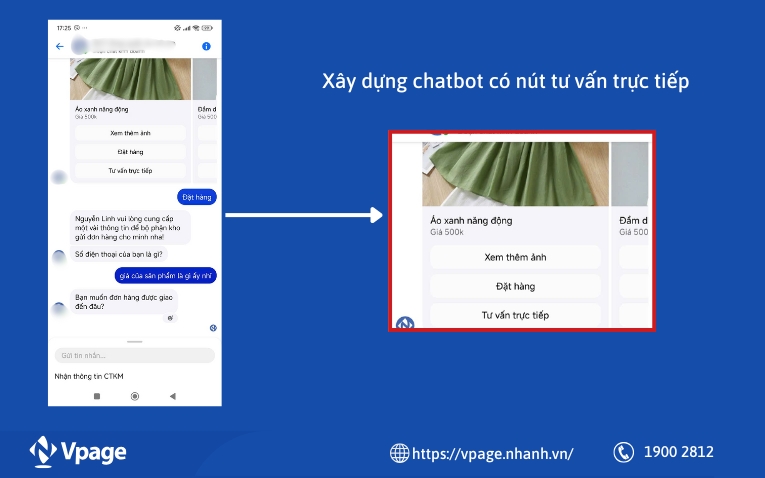 Nút Tư vấn trực tiếp trên Chatbot
