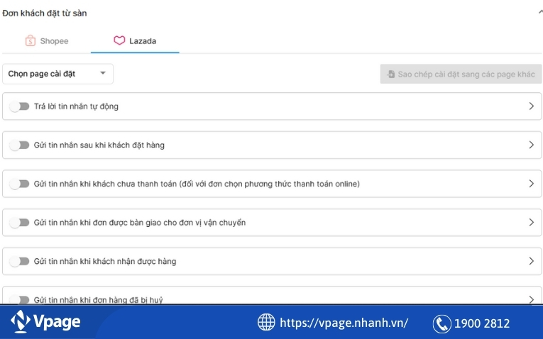 Cài đặt tin nhắn chăm sóc tự động trên Lazada 