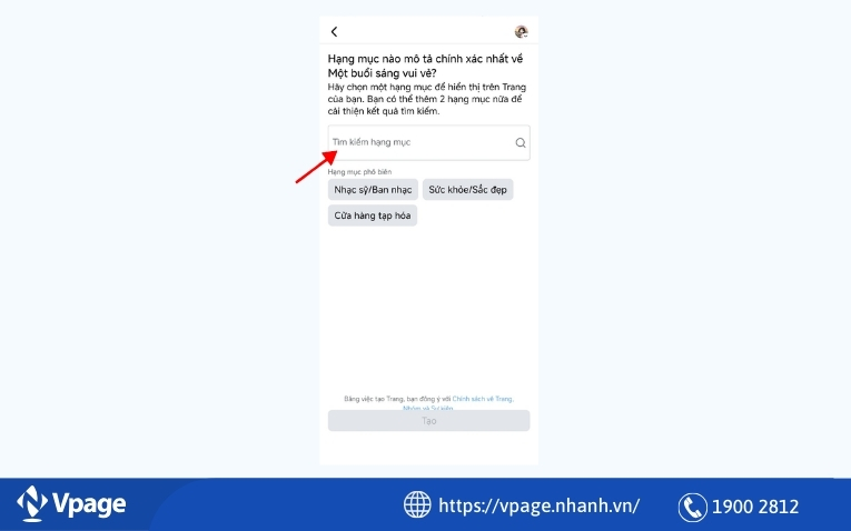 Chọn hạng mục cho Trang