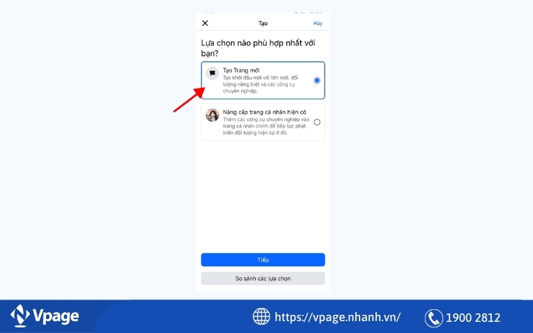 Trường hợp đã tạo một page từ trước, chọn Tạo Trang mới 