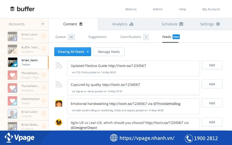 Phần mềm quản lý các nền tảng mạng xã hội Buffer