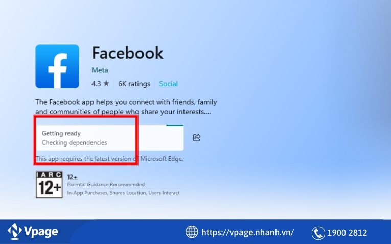Ứng dụng Facebook đang được cài đặt 